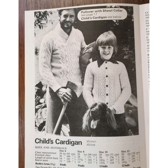 Patons Beehive 411 The Aran Look Vintage Knit Patterns Cardigan Poncho Scarf Etc - Picture 5 of 7